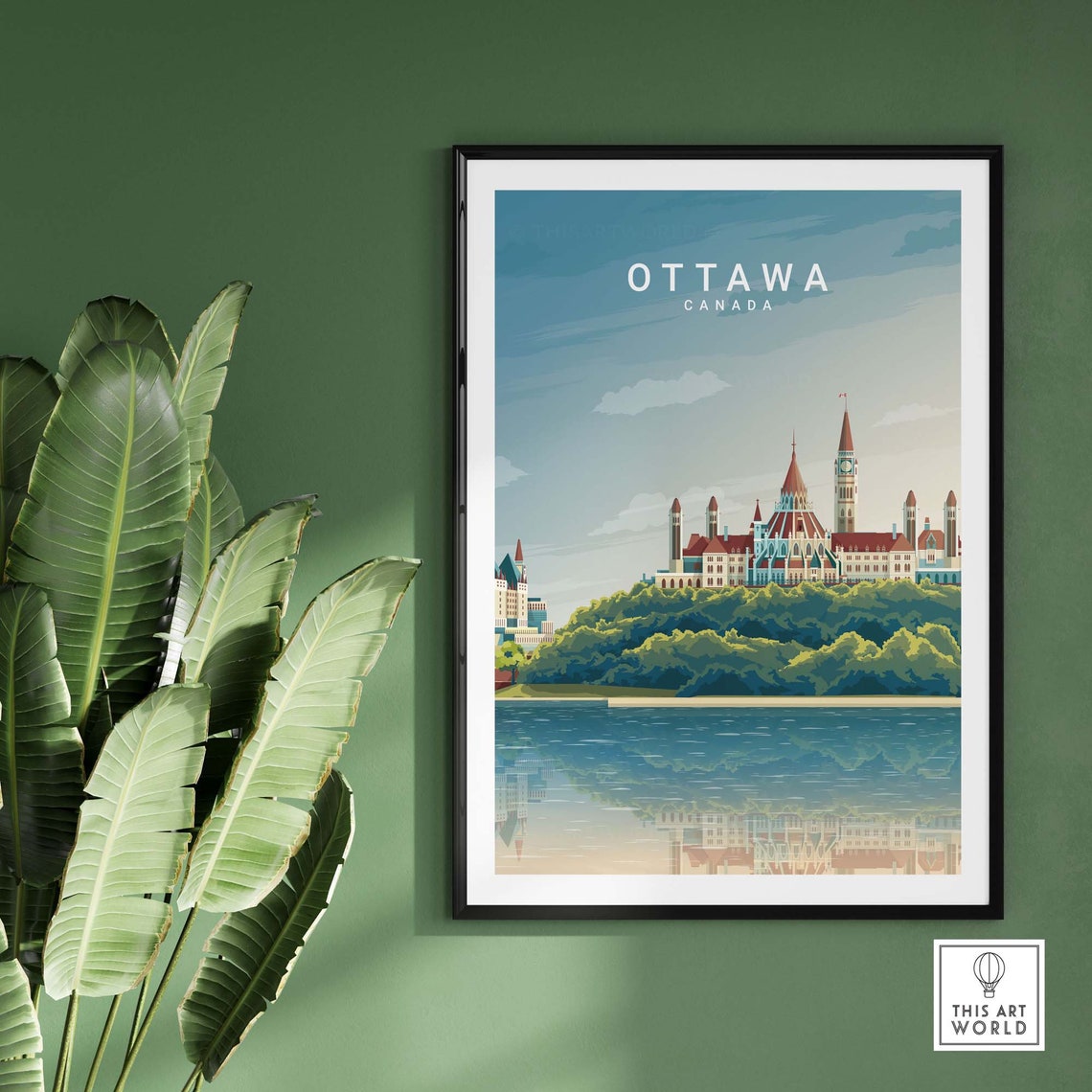 Ottawa Canada Parliament Buildings River Vintage Travel Poster - Image 2