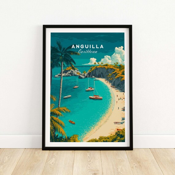 Anguilla Travel Poster Caribbean Wall Art Print Vintage Island Decor Tropical Beach Coastal Home Accent Vacation Souvenir Gift