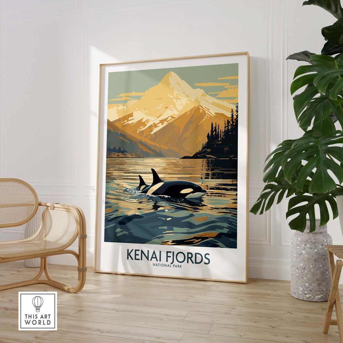 Kenai Fjords National Park Orca Whale Ocean Wildlife Art Poster - Image 3