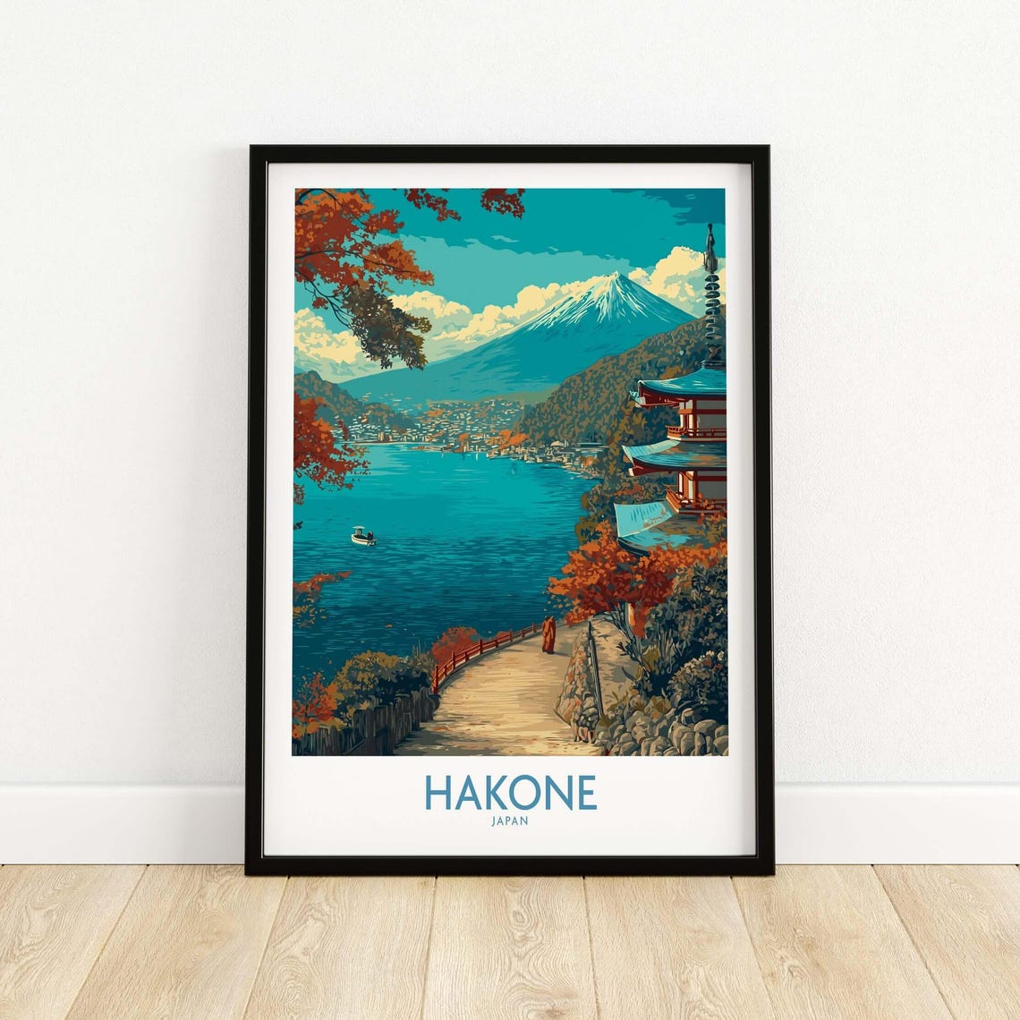 Scenic Hakone Japan Mount Fuji Pagoda and Lake Ashi Travel Poster