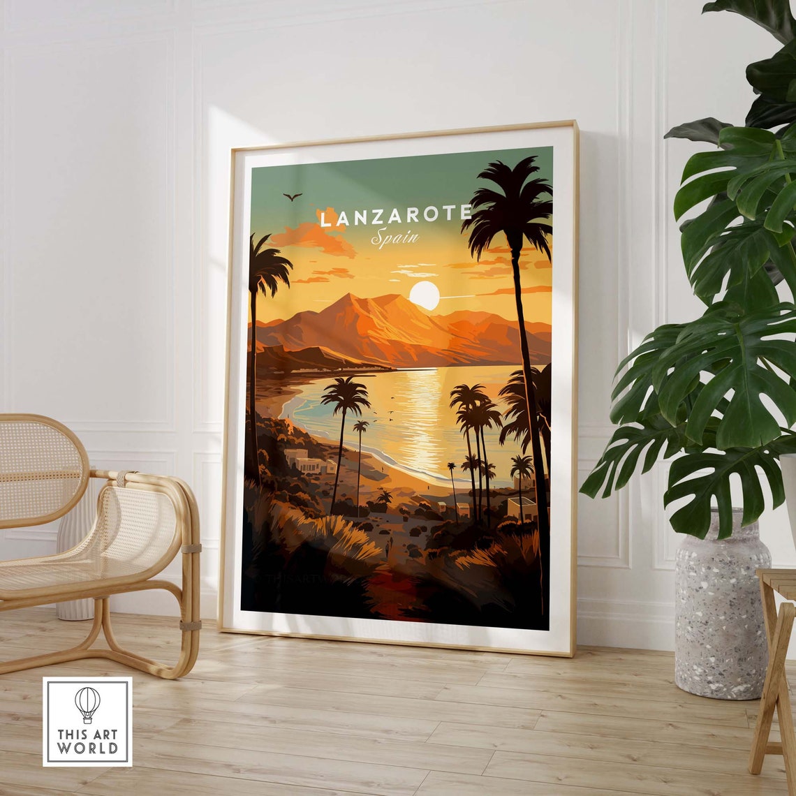 Lanzarote Spain Beach Sunset Palm Trees Island Retro Travel Poster - Image 2