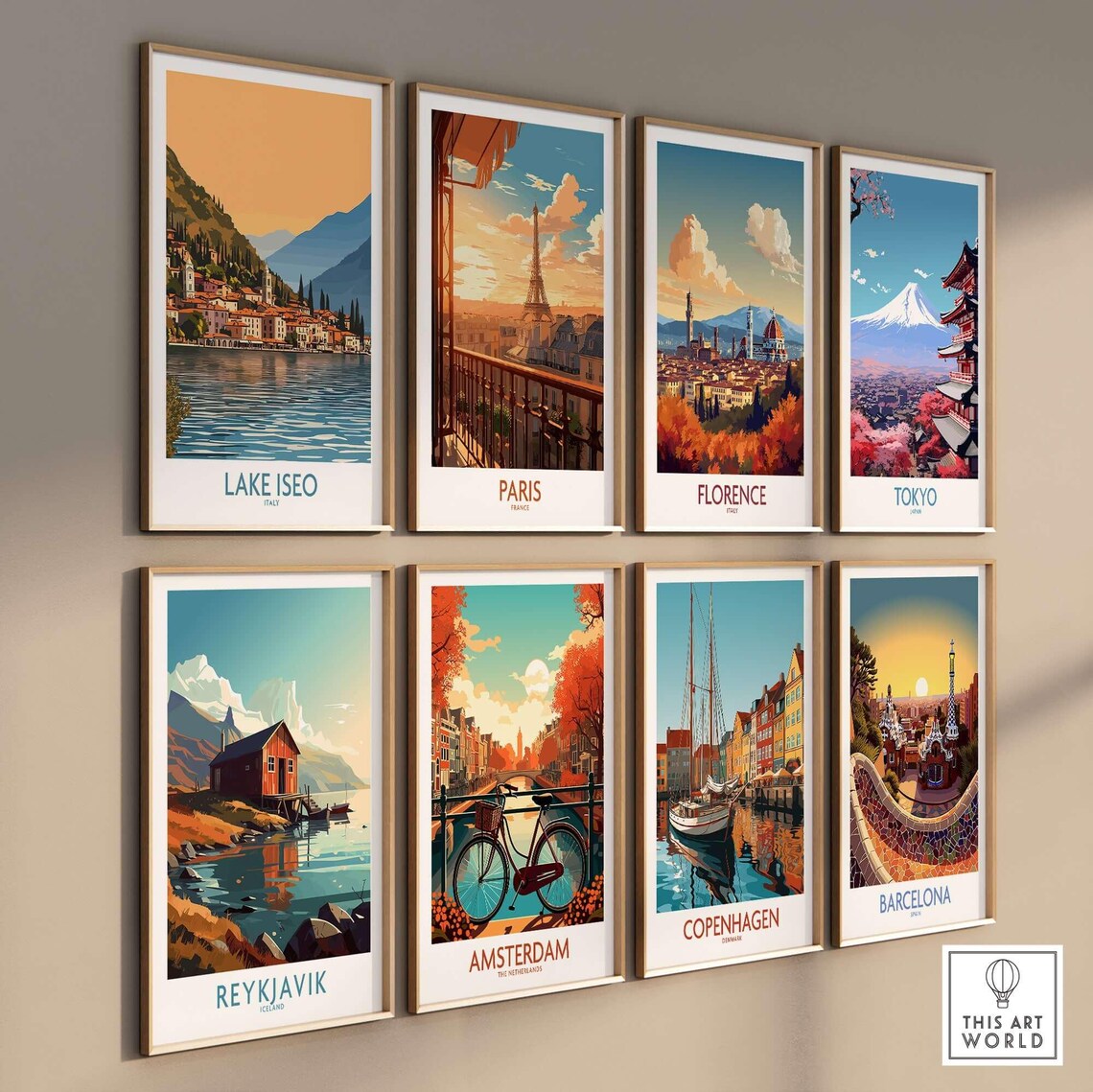 Lake Iseo Italy Sunset Over Lakeside Old Town Vintage Travel Poster - Image 3
