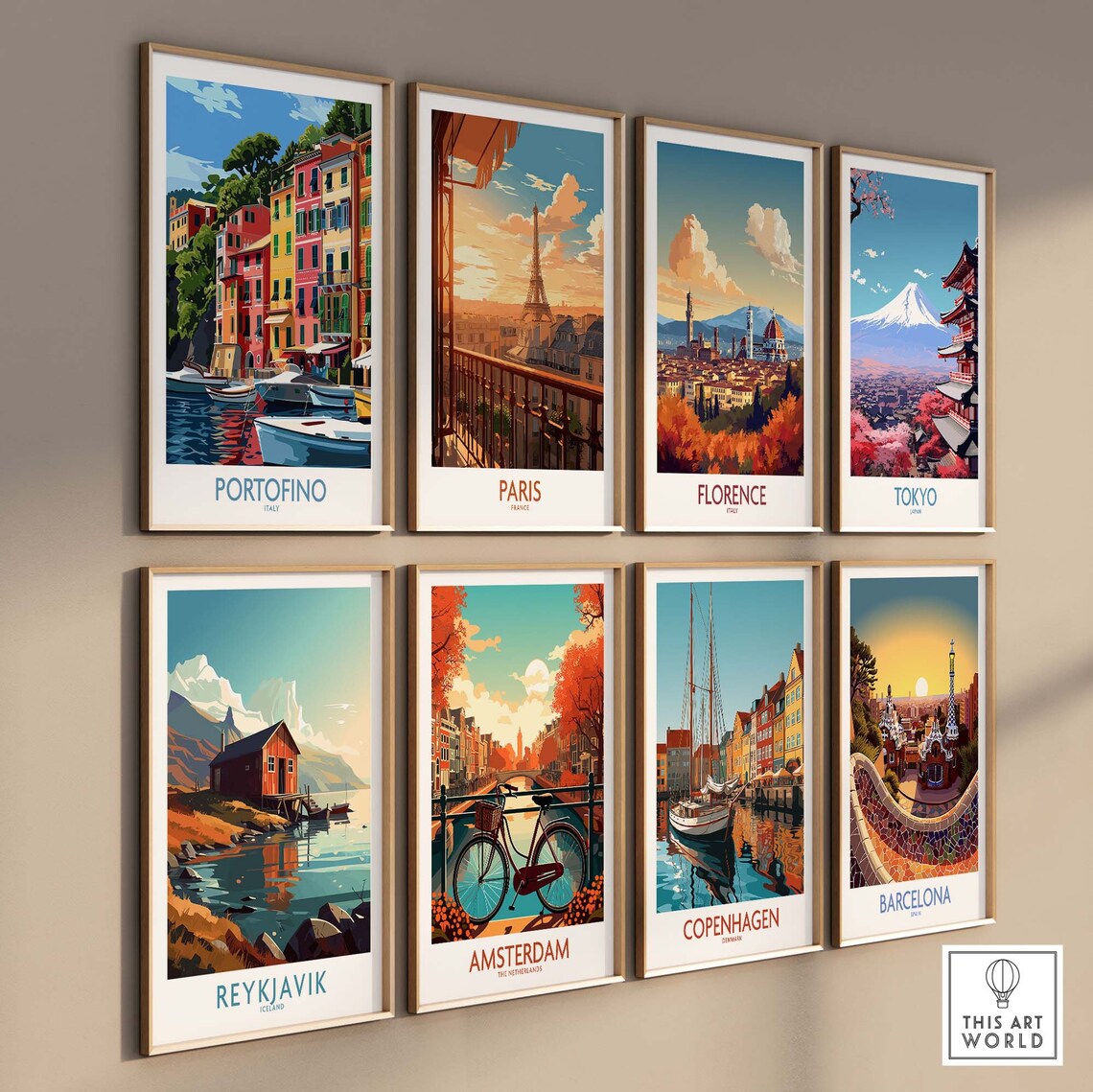Portofino Harbor Boats Colorful Houses Seaside Village Art Poster - Image 3