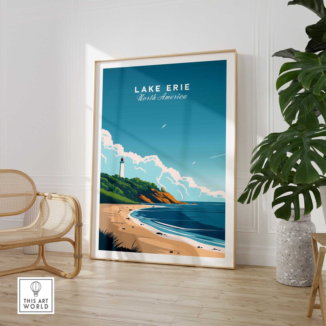 Lake Erie North America Lighthouse Beach Coast Vintage Travel Poster - Image 2