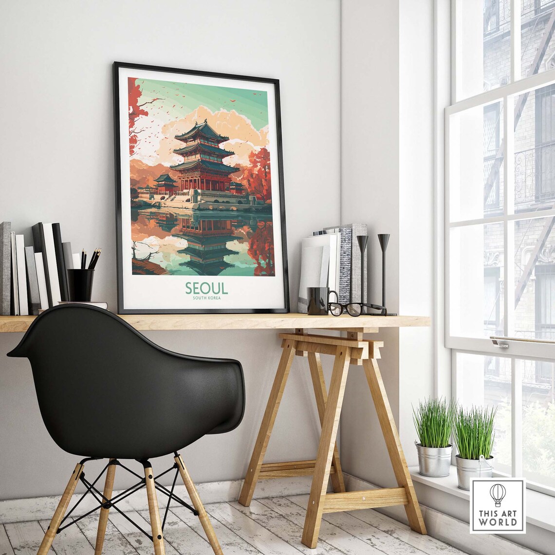 Seoul South Korea Autumn Temple Reflection Scenic Travel Poster - Image 4