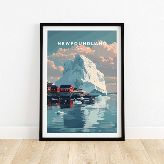 Newfoundland Canada Giant Iceberg Harbor Sunset Travel Poster