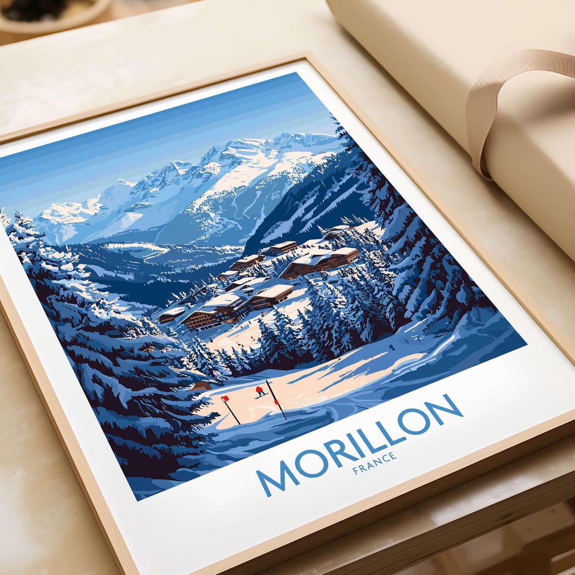 Morillon Ski Art Print, France Ski Lodge Decor