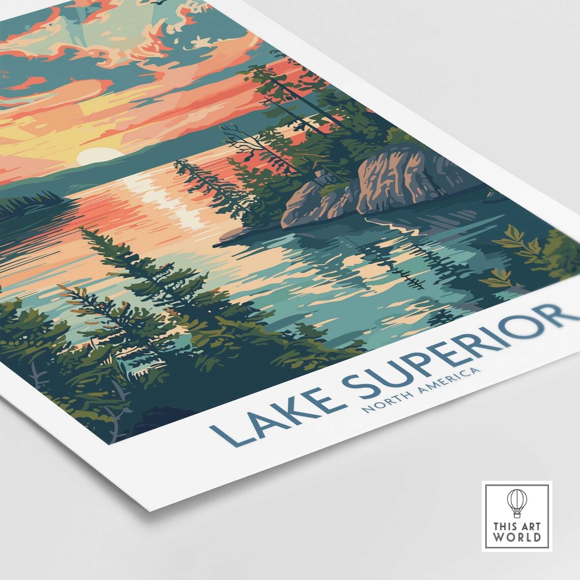 Lake Superior North America Pine Forest Sunset Lake Travel Poster - Image 4