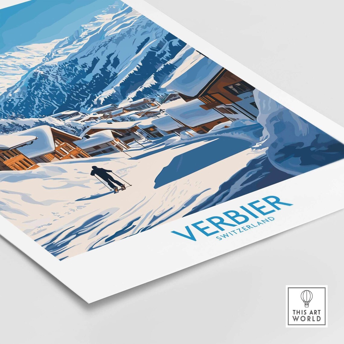 Verbier Switzerland Skier Chalet Village Snowy Slopes Travel Poster - Image 4