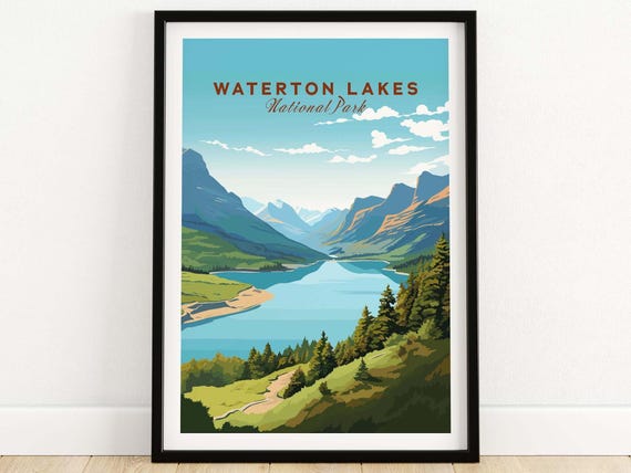 Waterton Lakes National Park Poster Art Print Travel Home Dcor Gift Illustration Artwork Birthday Present