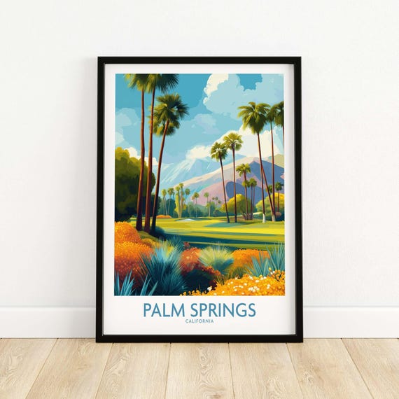 Palm Springs Vibrant Garden Poster Golf Course Vacation Decor Vintage Style Print Travel Inspired Wall Art Matte Finish