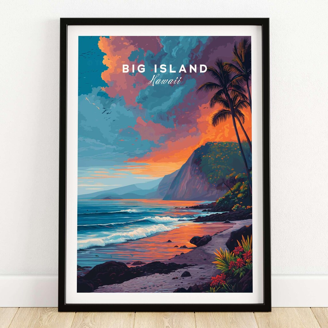Big Island Hawaii Travel Poster, Tropical Ocean Scene