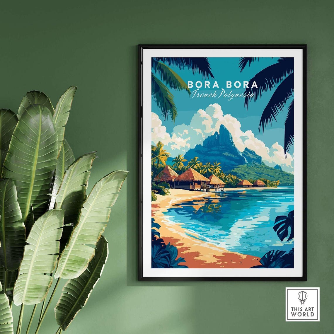Bora Bora French Polynesia Overwater Huts Lagoon Palms Travel Poster - Image 2