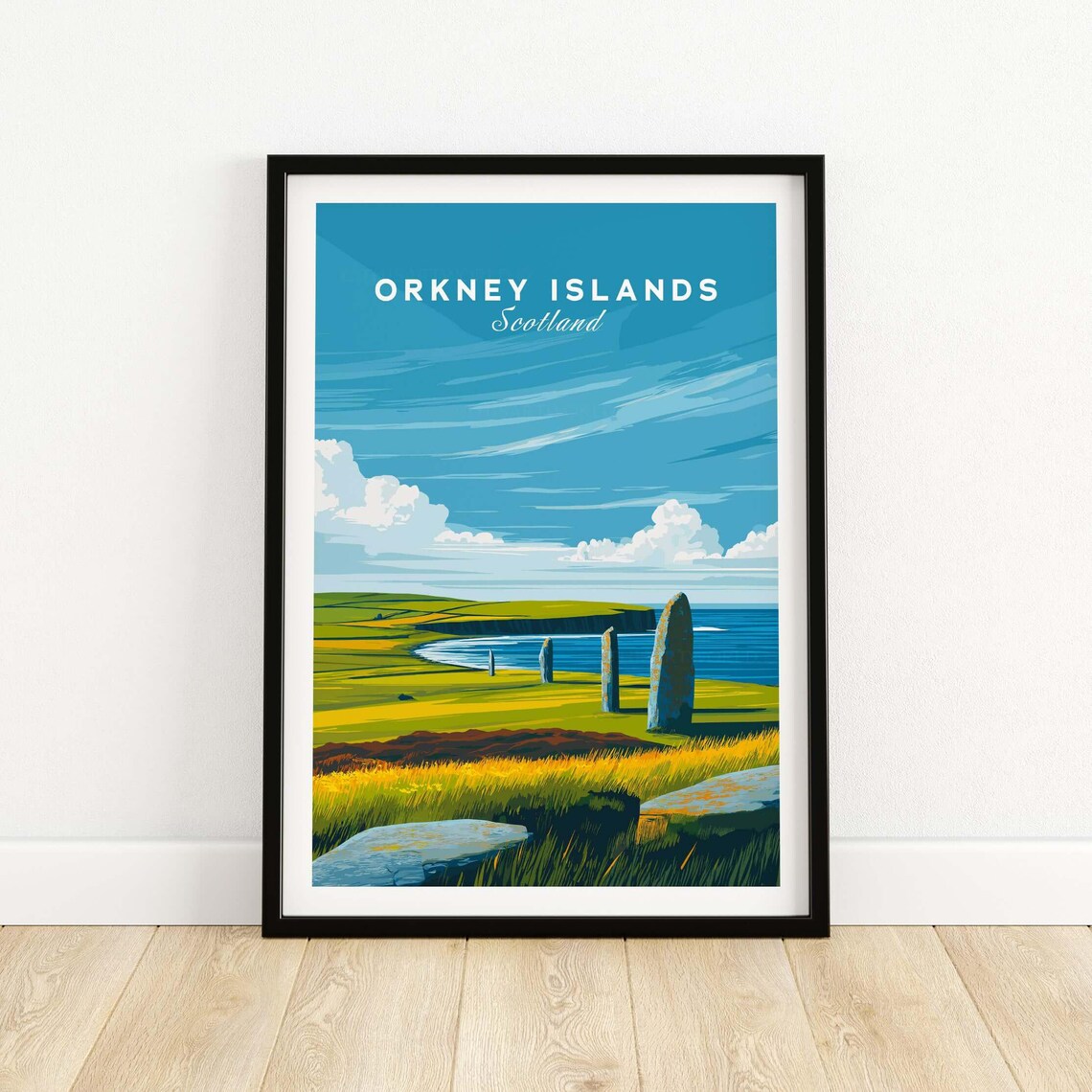 Orkney Islands Scotland Standing Stones Coastal Meadow Travel Poster