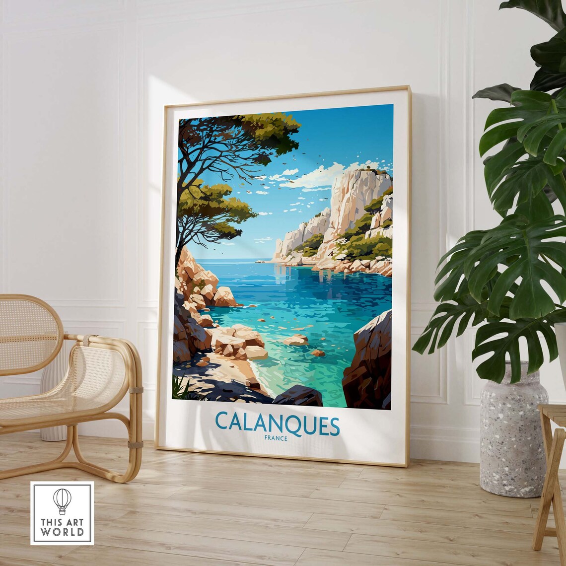 Calanques France Coastal Cliffs Cove Illustration Travel Poster - Image 3