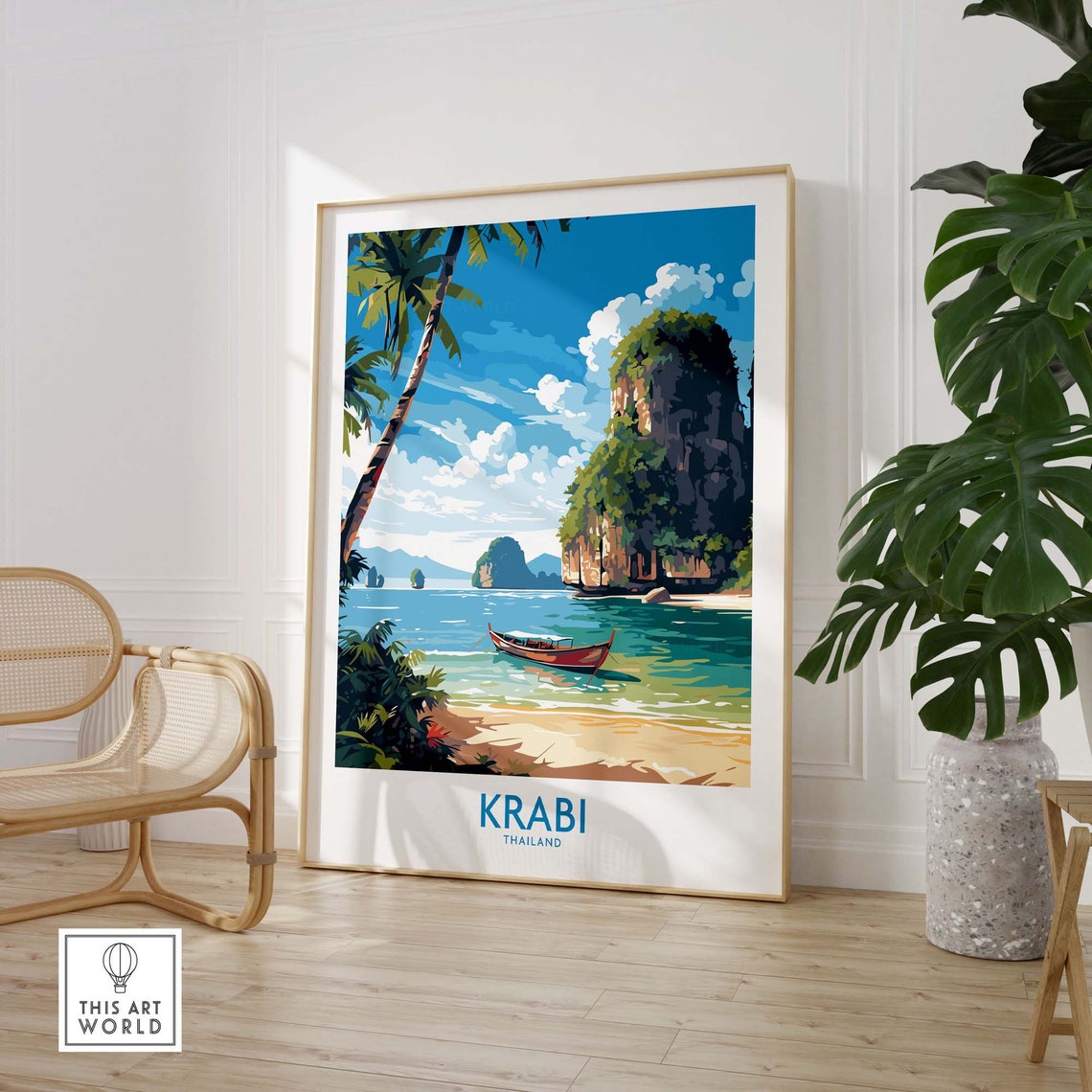 Krabi Thailand Limestone Karst Longtail Boat Beach Travel Poster - Image 3