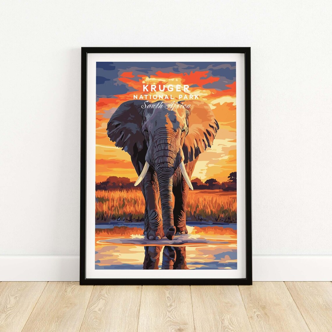Kruger Park Travel Poster, South Africa Elephant