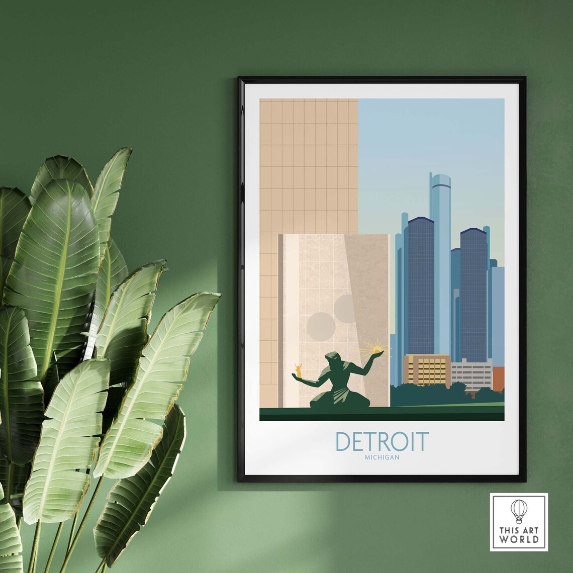 Detroit Michigan Downtown Skyline Spirit Statue Urban Landmark Poster - Image 3