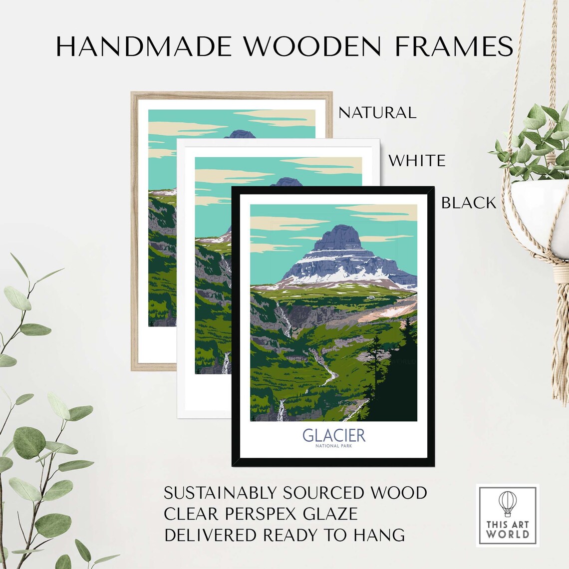 Glacier National Park Montana Snowy Peak Green Valley Art Poster - Image 2