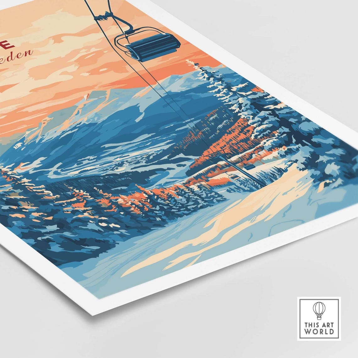 Re Ski Resort Art Print, Sweden Winter Sports - Image 5