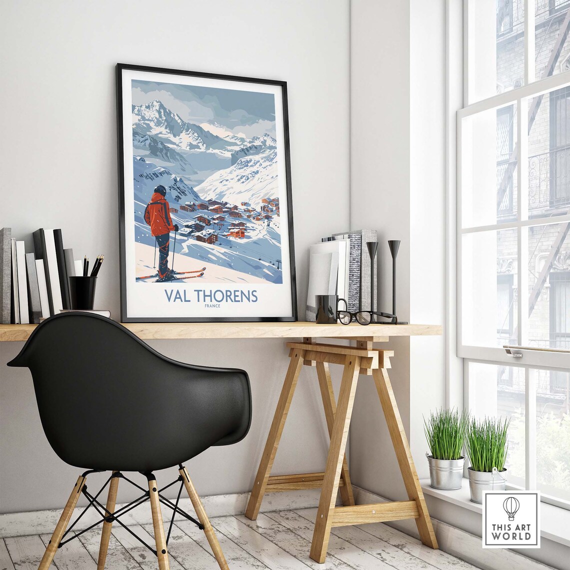 Val Thorens France Ski Resort Skier Snowy Alpine Village Poster - Image 4