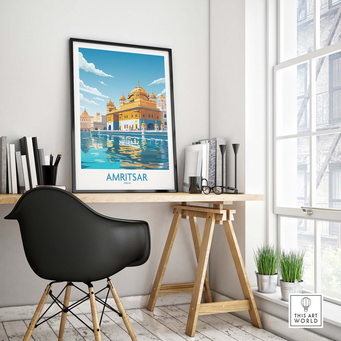Amritsar India Golden Temple Sacred Reflection Pool Travel Poster - Image 4