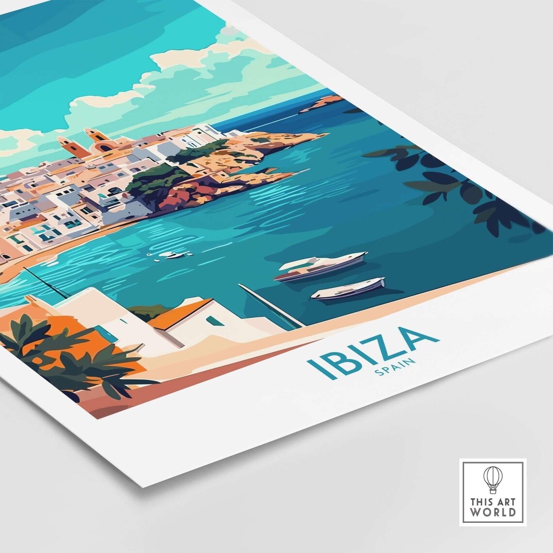 Balearic Ibiza Spain Whitewashed Town Sailboats Travel Poster - Image 4