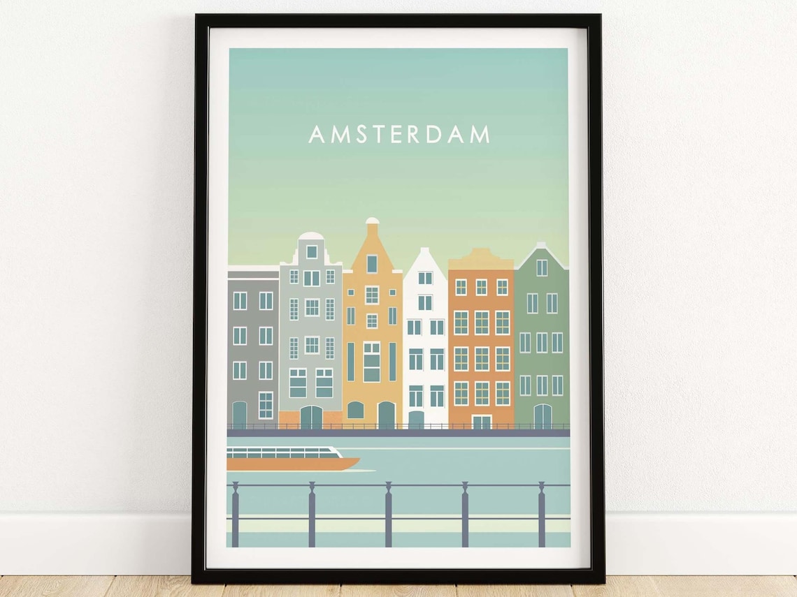 Amsterdam Minimalist Travel Poster, City Skyline