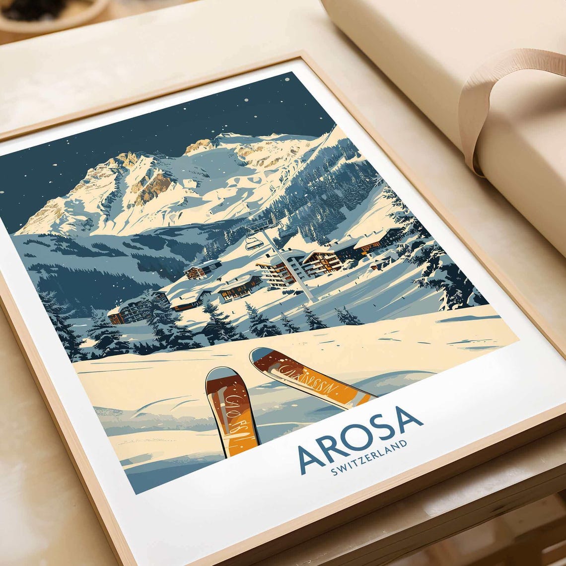 Arosa Ski Print, Switzerland Winter Sports Art