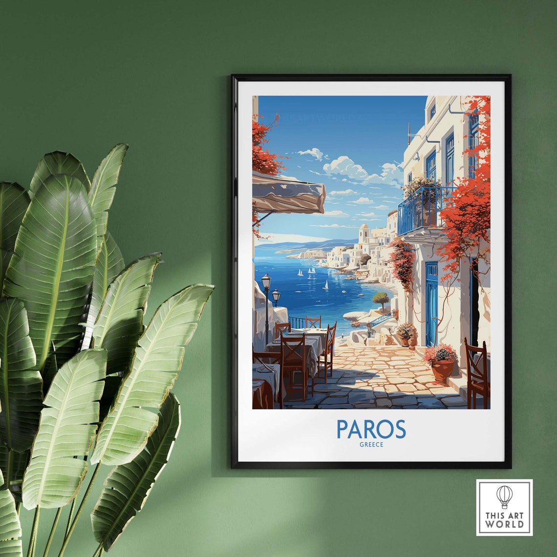 Paros Greece Seaside Taverna Terrace Aegean View Travel Poster - Image 2