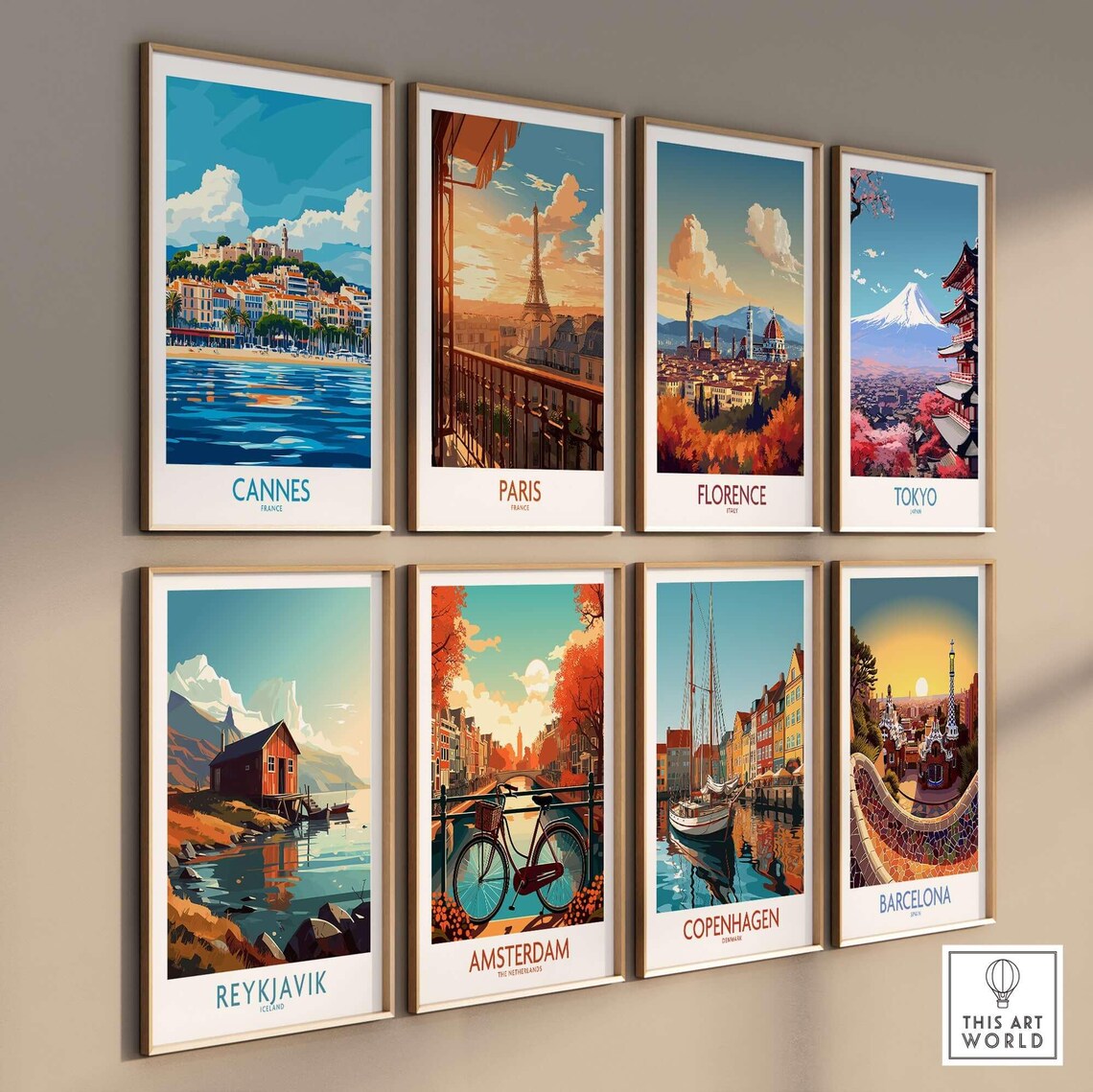 Cannes France Riviera Town Beach Palm Trees Vintage Travel Poster - Image 3