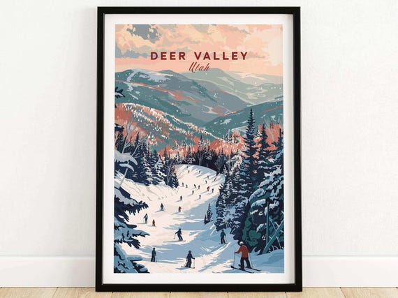 Deer Valley Ski Resort Art Print Skiing Wall Utah Winter Sports Artwork Lodge Decor Mountain Home Poster Gift
