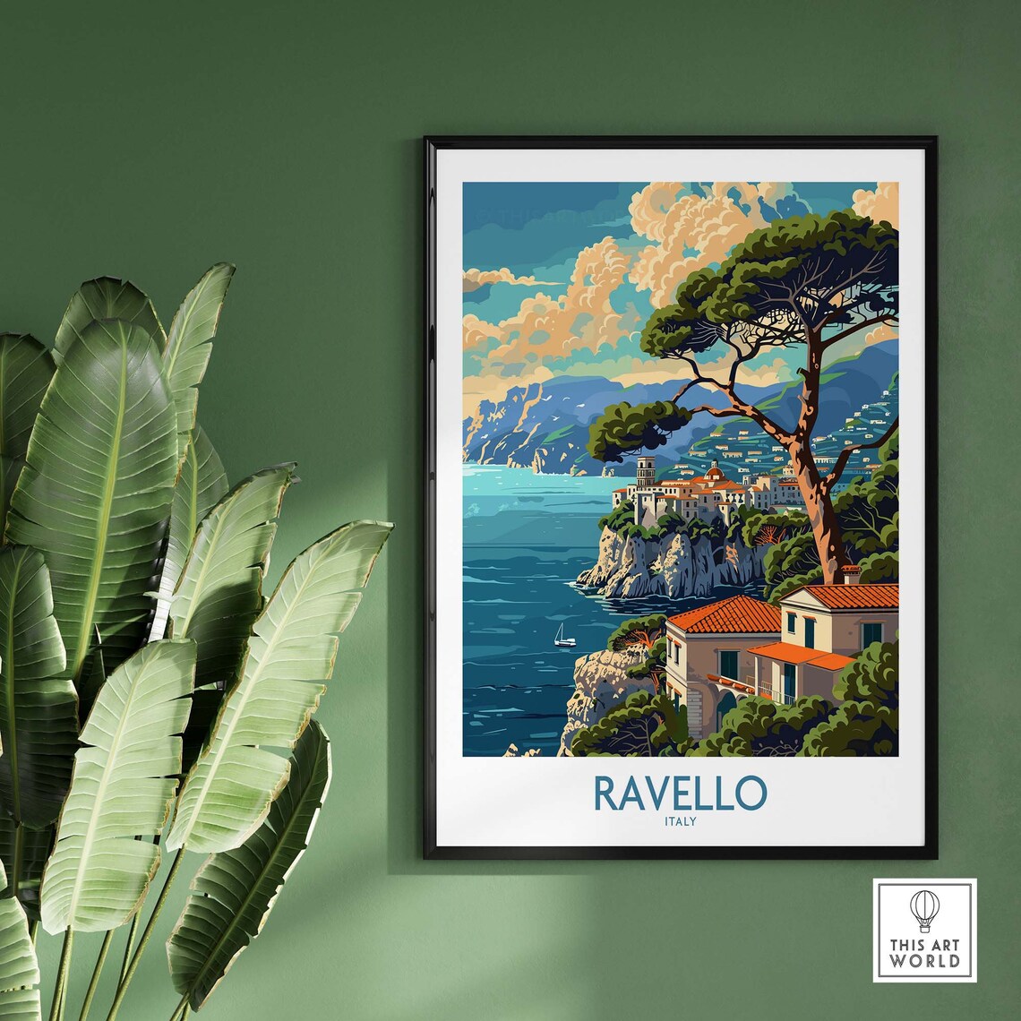 Ravello Amalfi Coast Cliffside Villa Umbrella Pines View Poster - Image 2