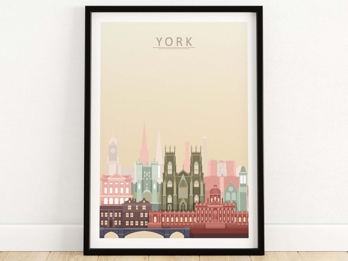 York England Minimalist Pastel Cathedral Skyline Decor Print