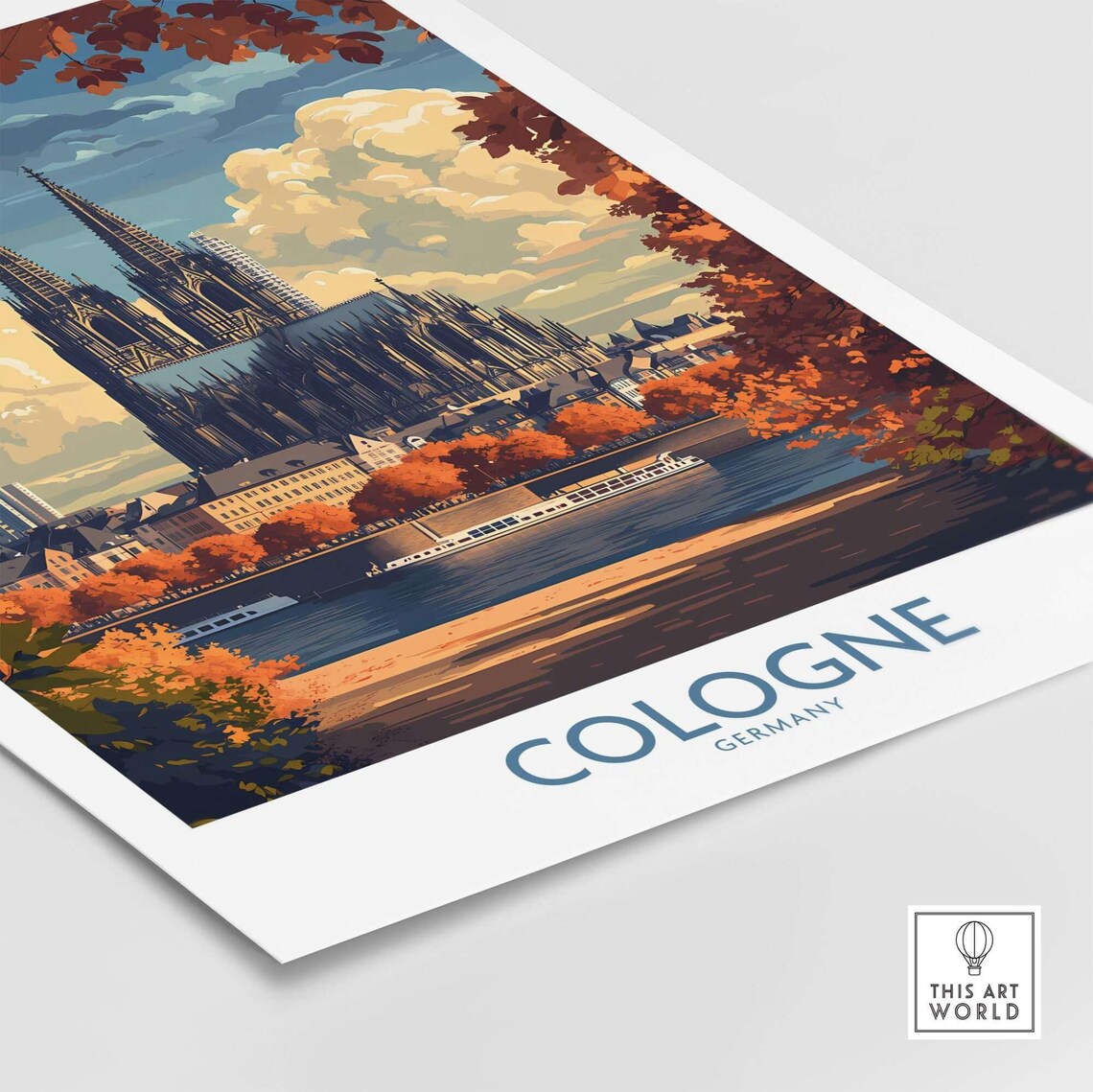 Cologne Germany Cathedral Rhine River Autumn Vintage Travel Poster - Image 4