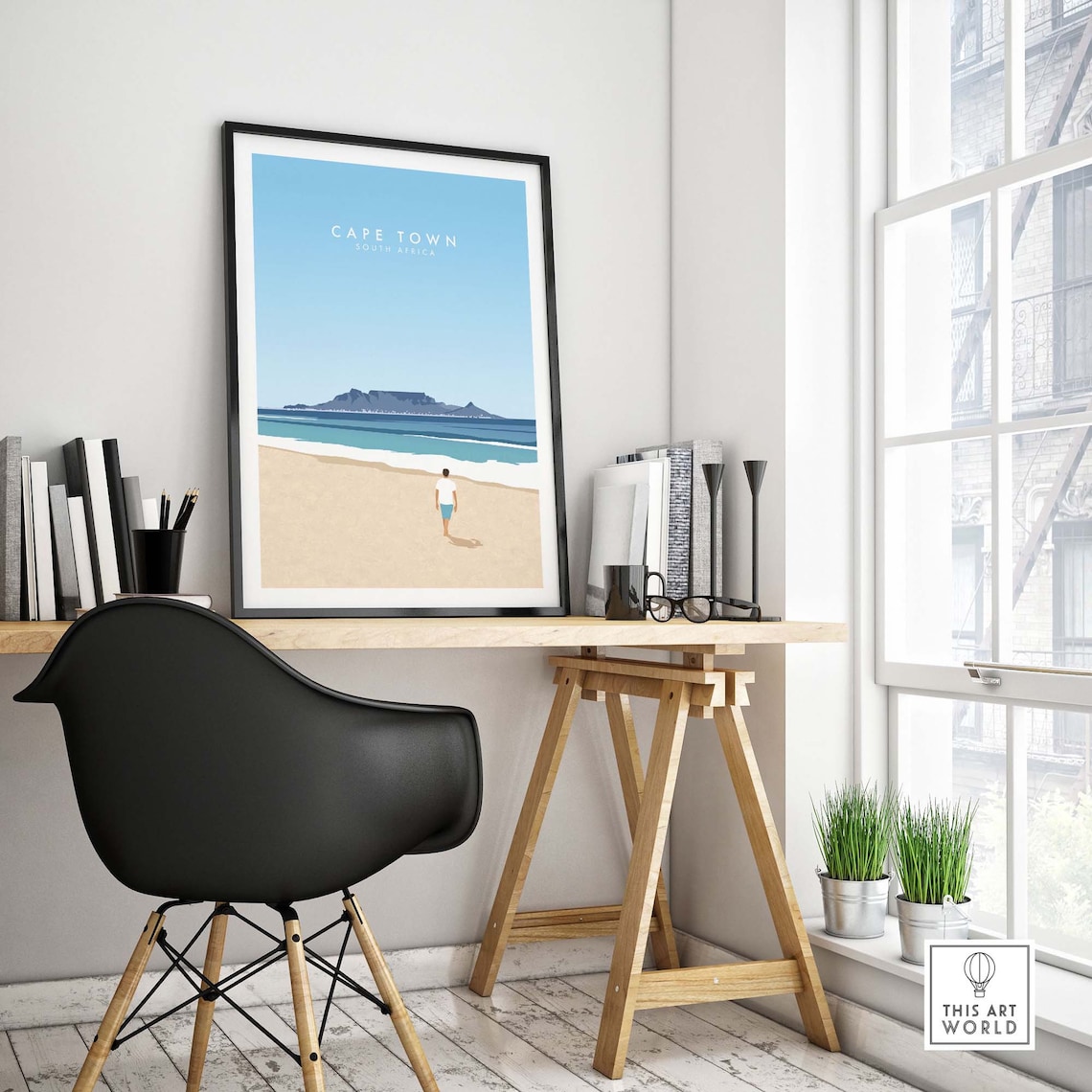 Cape Town South Africa Table Mountain Beach Minimalist Travel Poster - Image 4
