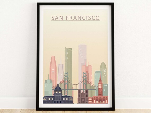 San Francisco Skyline Art Print, California Travel Poster