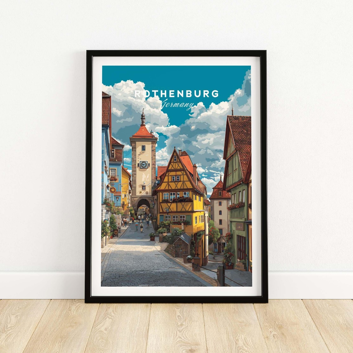 Rothenburg Vintage Travel Poster, German Cityscape