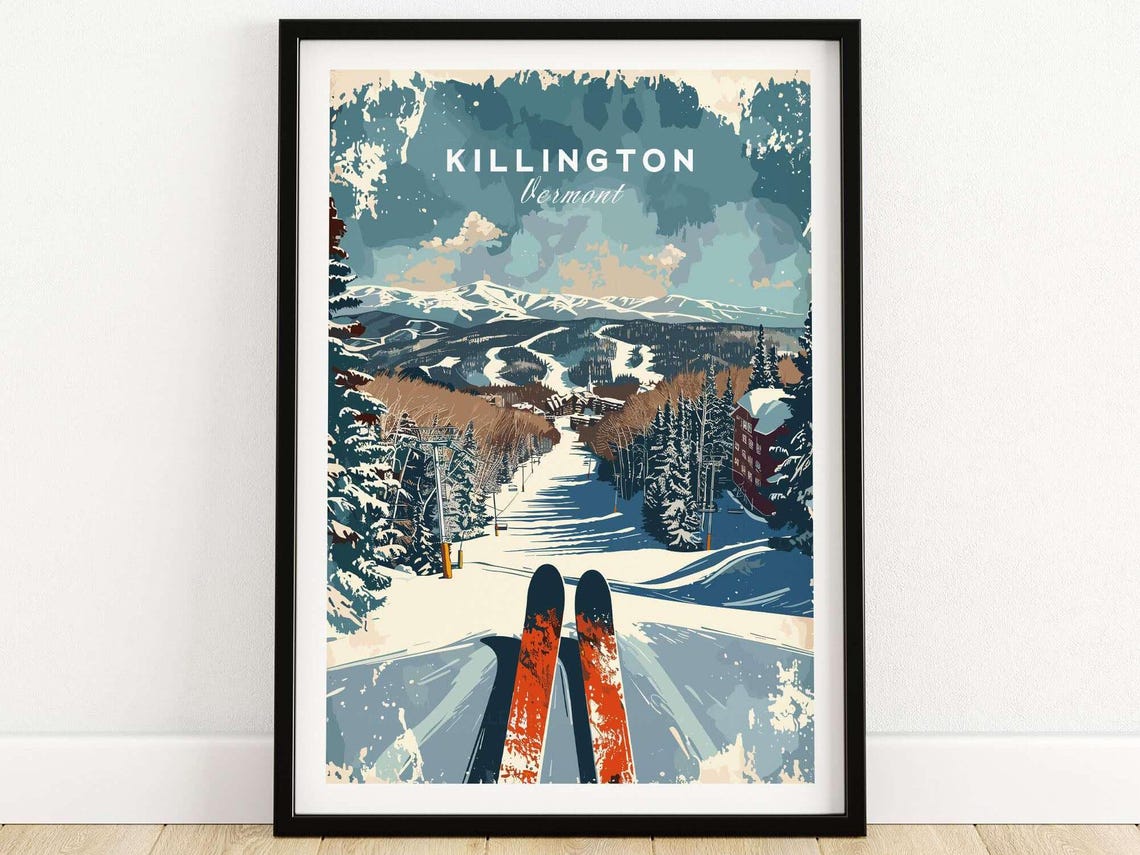Killington Vermont Skier View Ski Poster Over Groomed Slope Trail