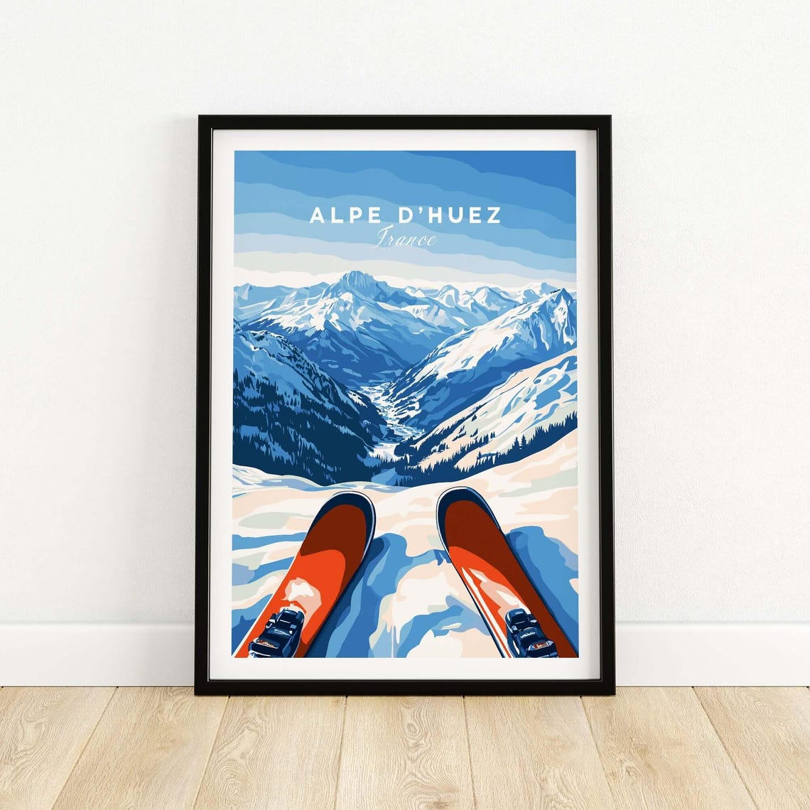 Alpe Dhuez Travel Poster, Ski Resort Adventure