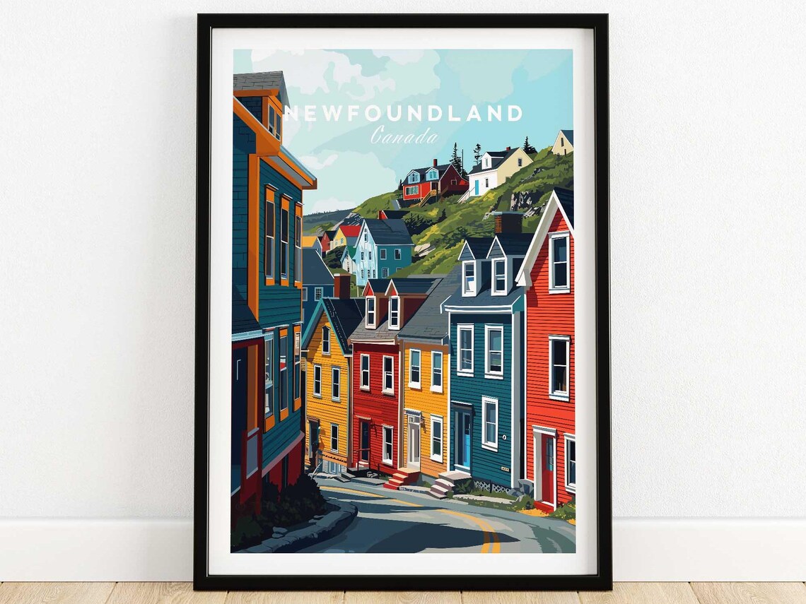 Newfoundland Canada Colorful Row Houses Street Art Travel Poster