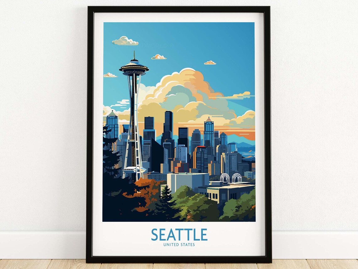 Seattle Travel Poster, Home Decor Artwork