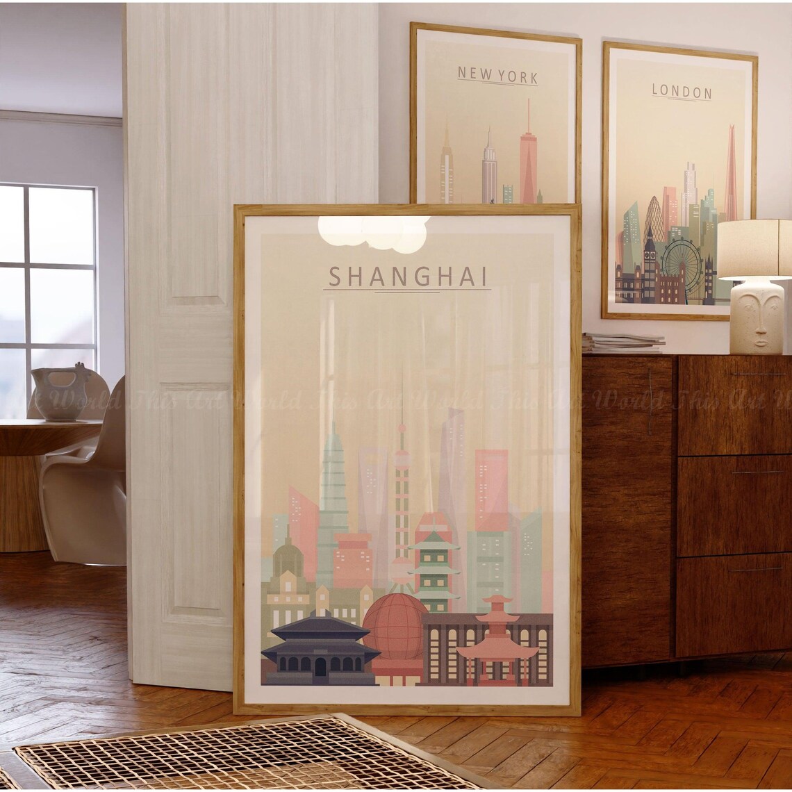 Shanghai Skyline Travel Poster, China City Wall Art - Image 2