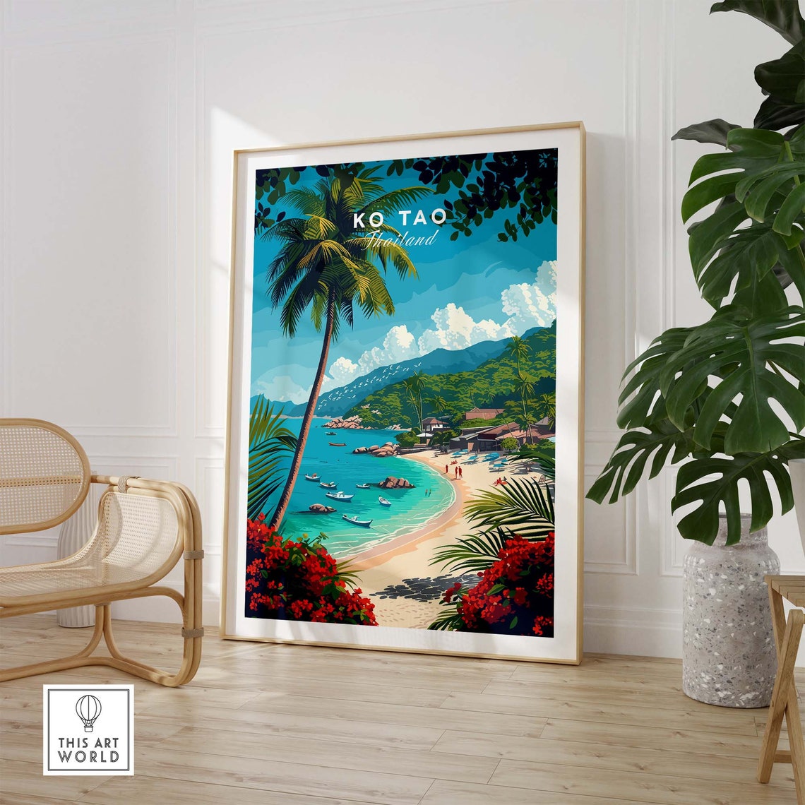 Ko Tao Thailand Tropical Beach Palm Trees Turquoise Cove Poster - Image 3