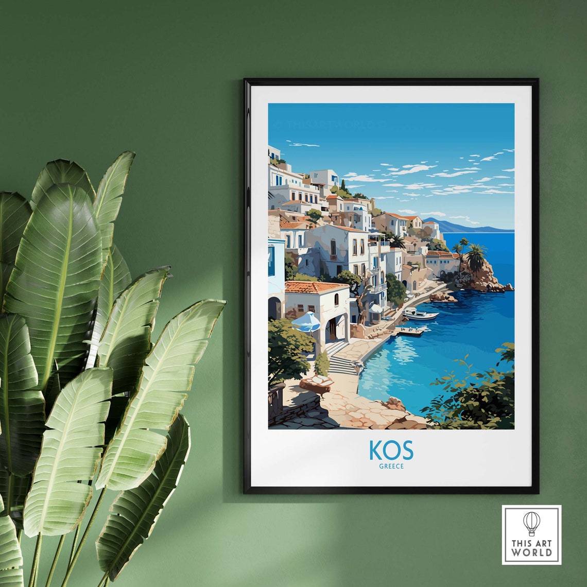 Kos Greece Whitewashed Hillside Town Turquoise Aegean Sea Poster - Image 2