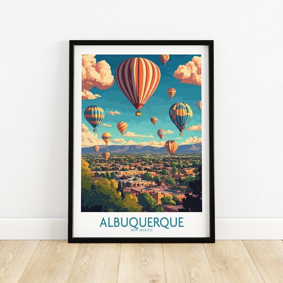 Albuquerque Hot Air Balloon Art Print Sandia Mountains Landscape New Mexico Poster