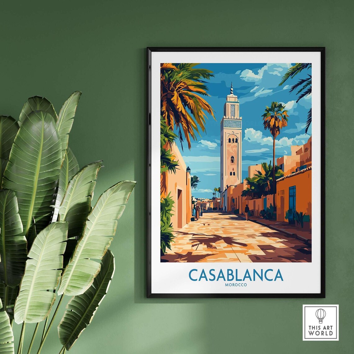 Casablanca Morocco Old Town Street Minaret Palm Trees Travel Poster - Image 2