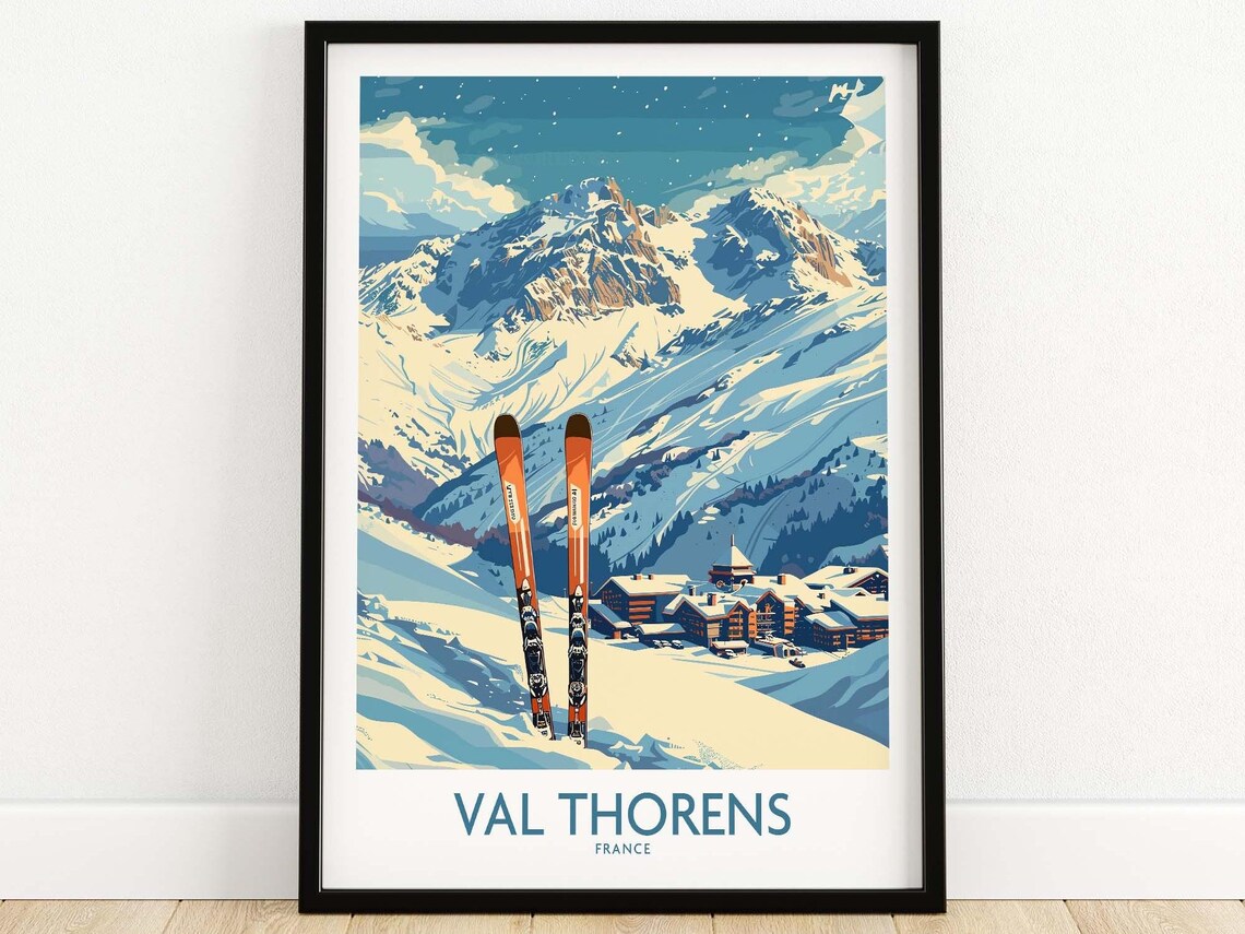 Val Thorens Travel Poster, Ski Resort France Art Print