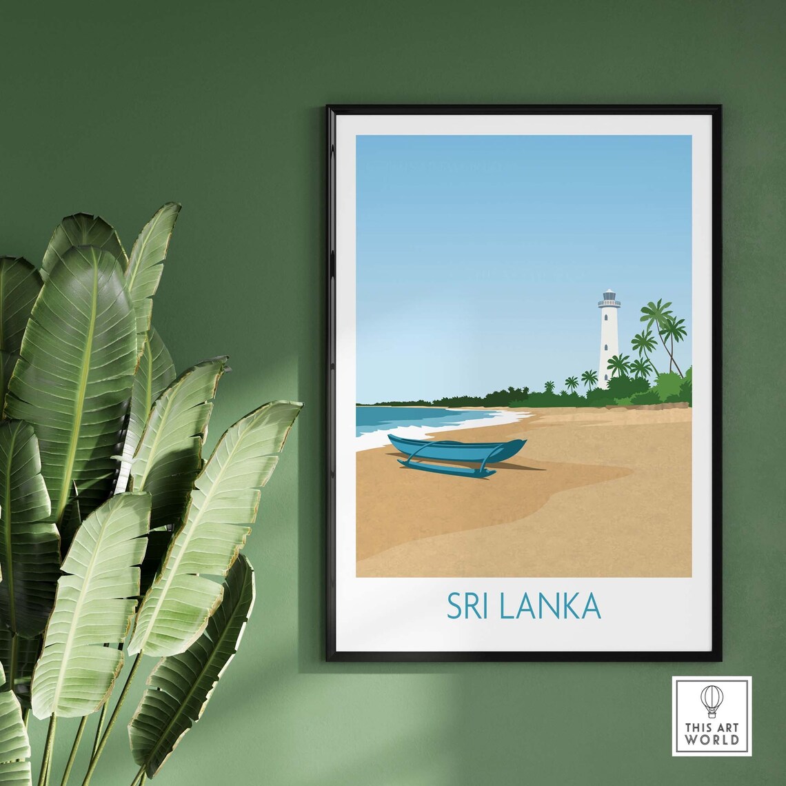 Sri Lanka Lighthouse Beach Canoe Island Illustration Travel Poster - Image 2