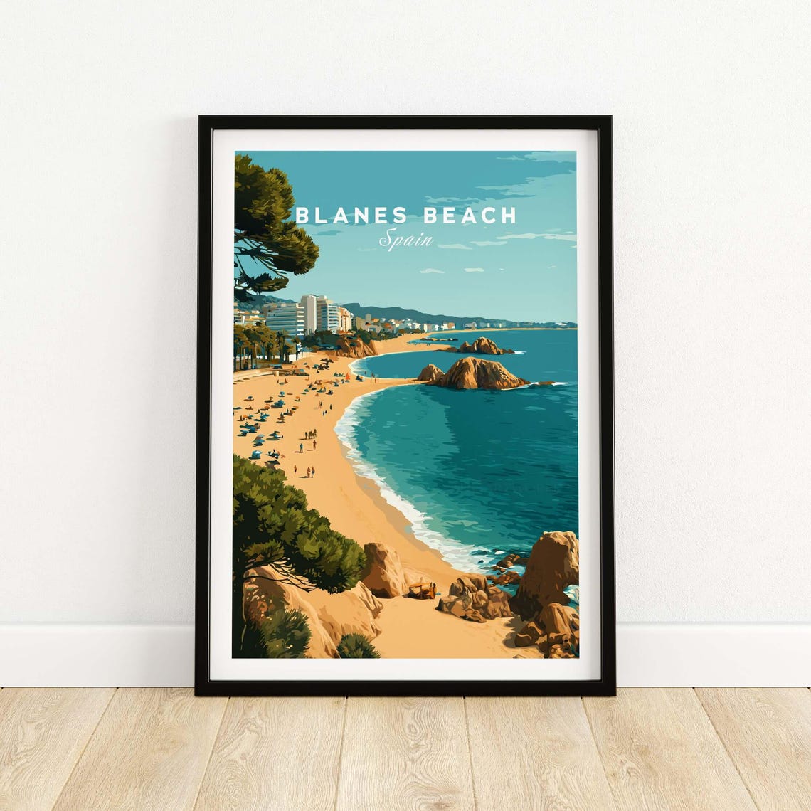 Blanes Beach Travel Print Wall Art Poster Artwork Home Decor Gift Lovers Illustration